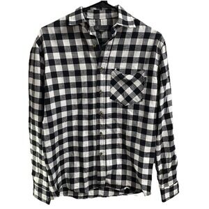 Eddie Bauer‎ Womens Black& White Checkered Flannel Button-up Shirt Soft Sz. S